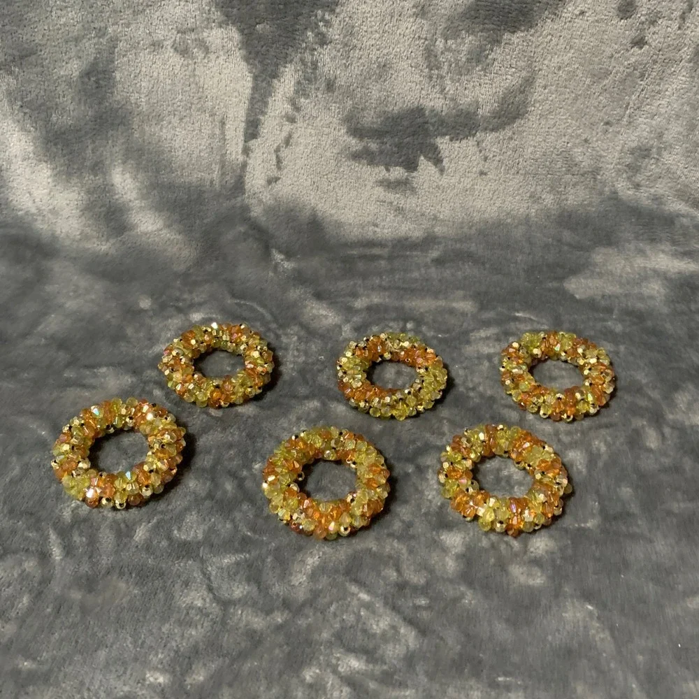Napkin Rings Set of 6 Beaded Amber Gold Autumn Table Decor EUC